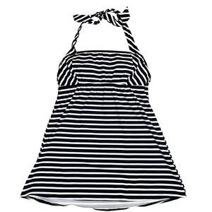 Lands’ End Women’s Sz 14 Navy White Halter Swim Top Underwire Removable Cups
